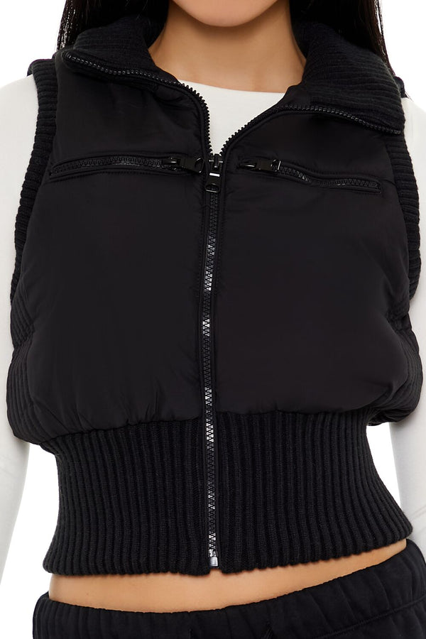 Forever21 Cropped Zip-Up Vest BLACK