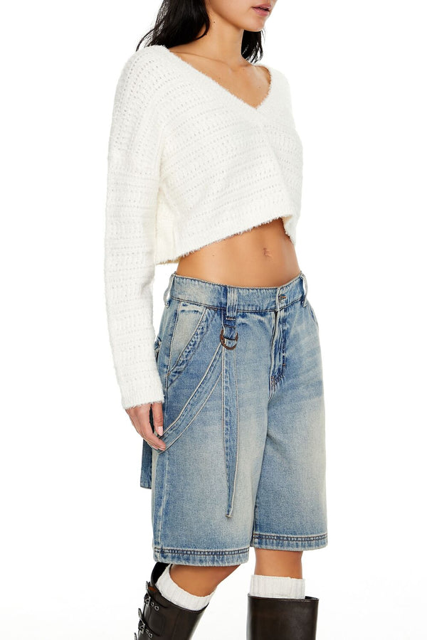 Forever21 Crossover Mock Wrap Sweater WHITE