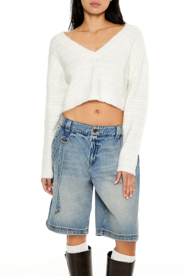 Forever21 Crossover Mock Wrap Sweater WHITE