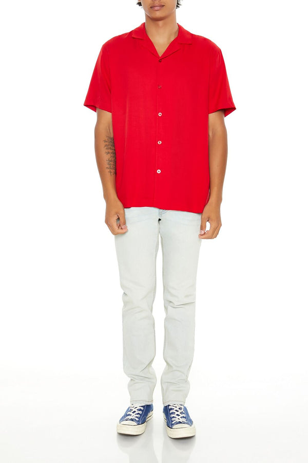 Forever21 Cuban Collar Short-Sleeve Shirt TOMATO