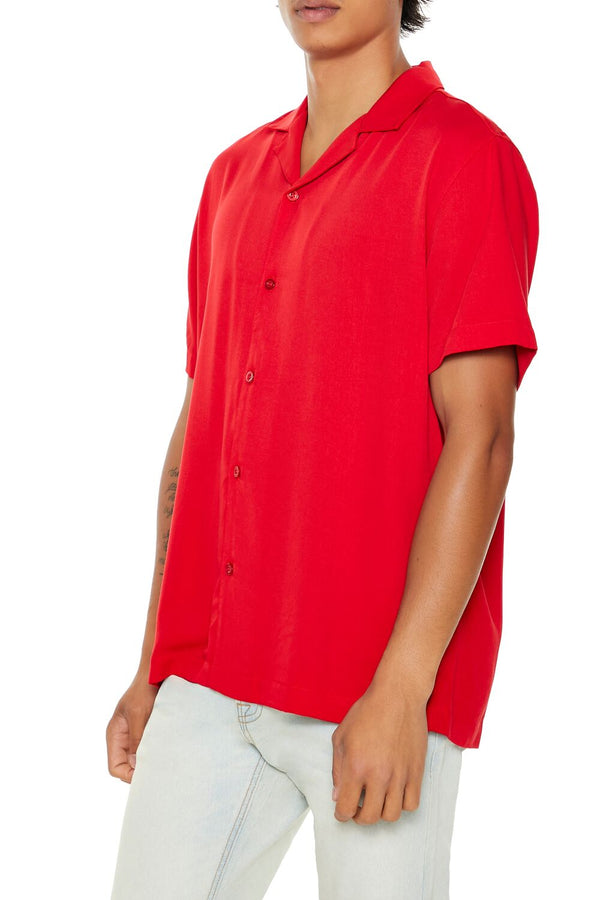 Forever21 Cuban Collar Short-Sleeve Shirt TOMATO