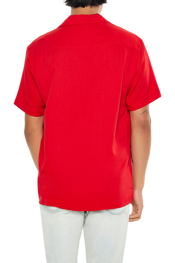 Forever21 Cuban Collar Short-Sleeve Shirt TOMATO