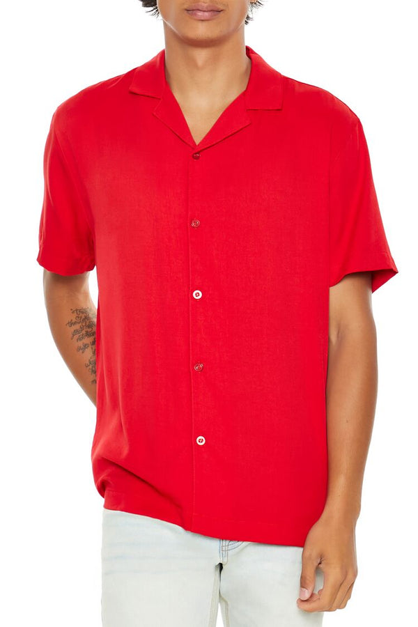 Forever21 Cuban Collar Short-Sleeve Shirt TOMATO