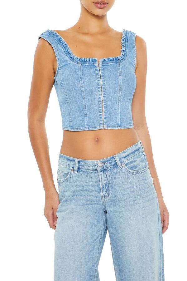 Forever21 Denim Bustier Crop Top LIGHT DENIM