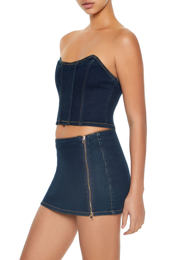 Forever21 Denim Cropped Tube Top DARK DENIM