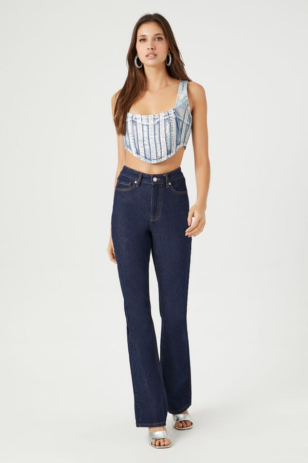 Forever21 Denim Curved-Hem Crop Top SILVER
