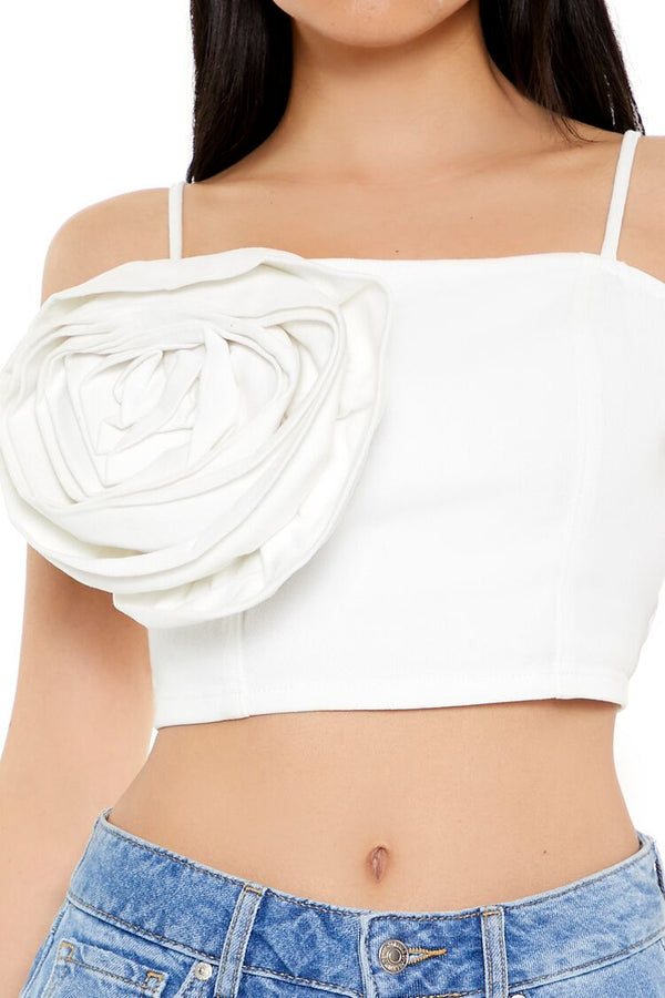 Forever21 Denim Rose Cropped Cami WHITE