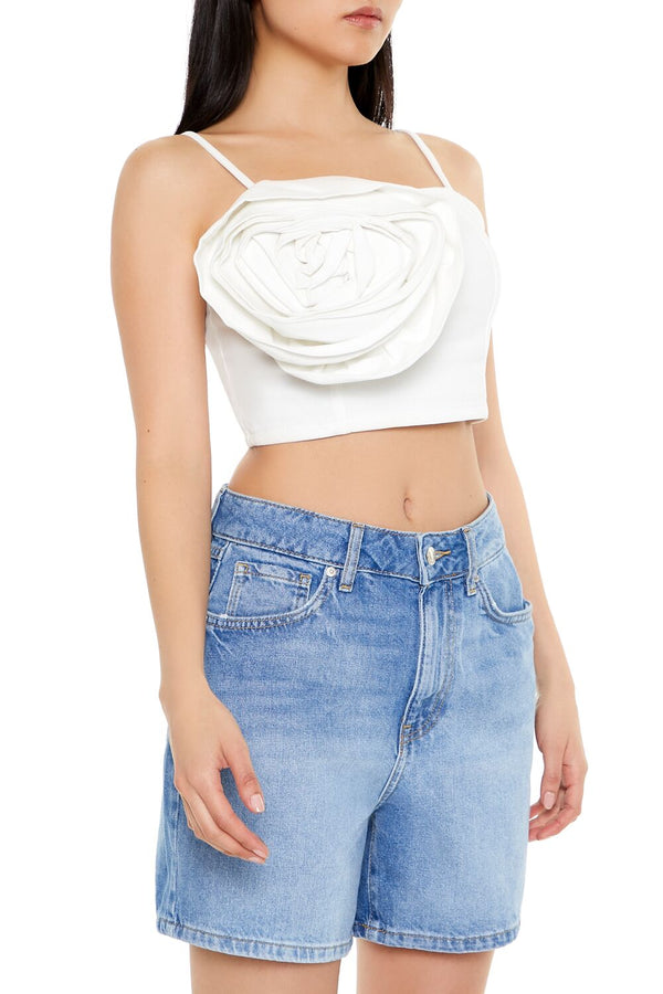 Forever21 Denim Rose Cropped Cami WHITE