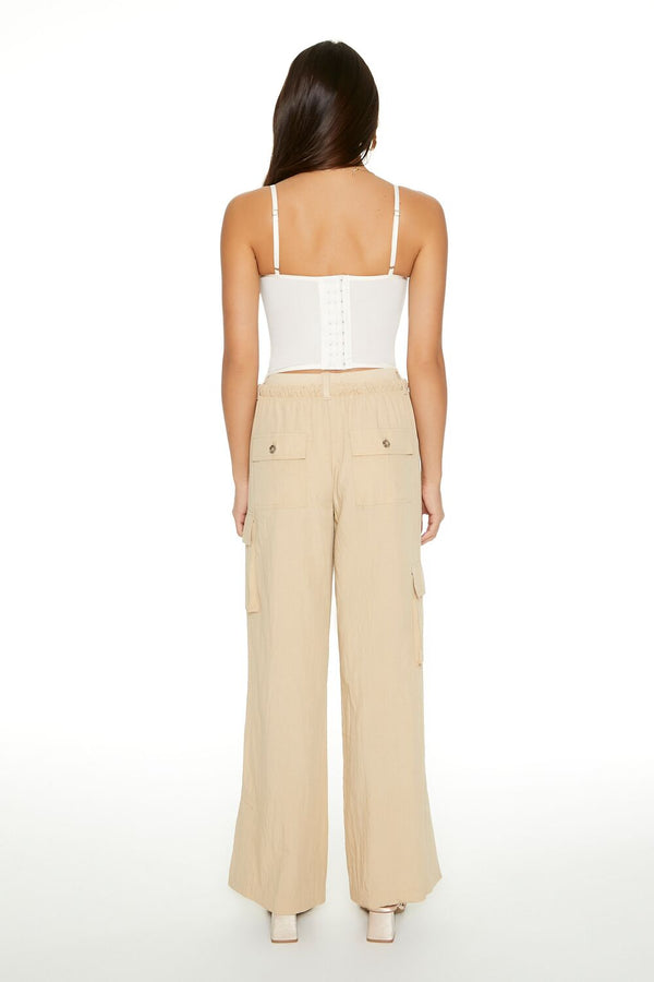 Forever21 Drawstring Wide-Leg Cargo Pants CREAM