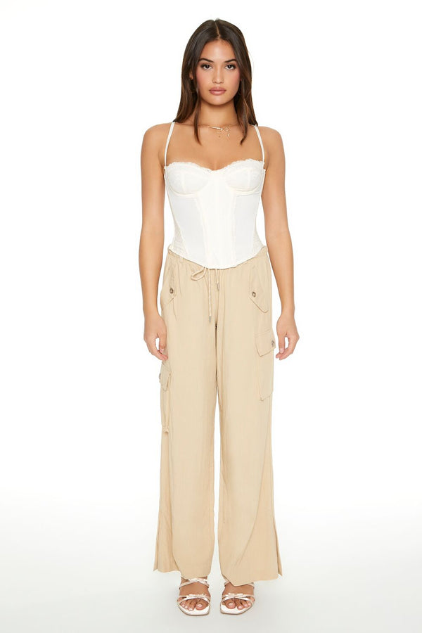 Forever21 Drawstring Wide-Leg Cargo Pants CREAM