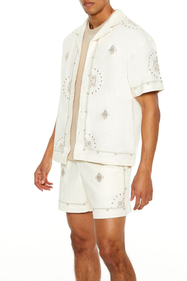 Forever21 Embroidered Geo Shirt CREAM/MULTI