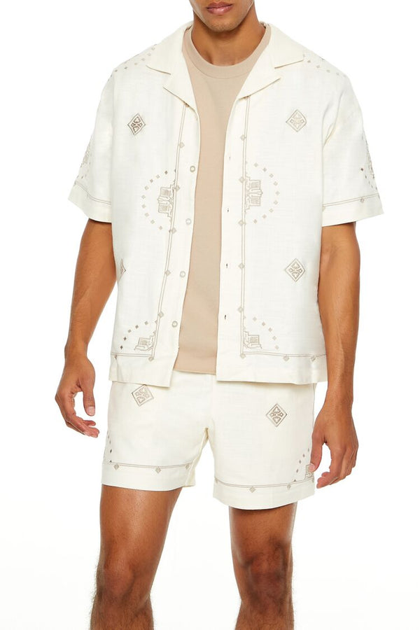 Forever21 Embroidered Geo Shirt CREAM/MULTI