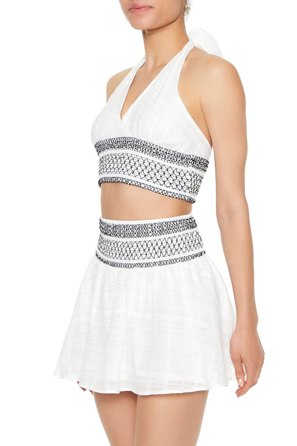 Forever21 Embroidered Halter Crop Top WHITE/BLACK