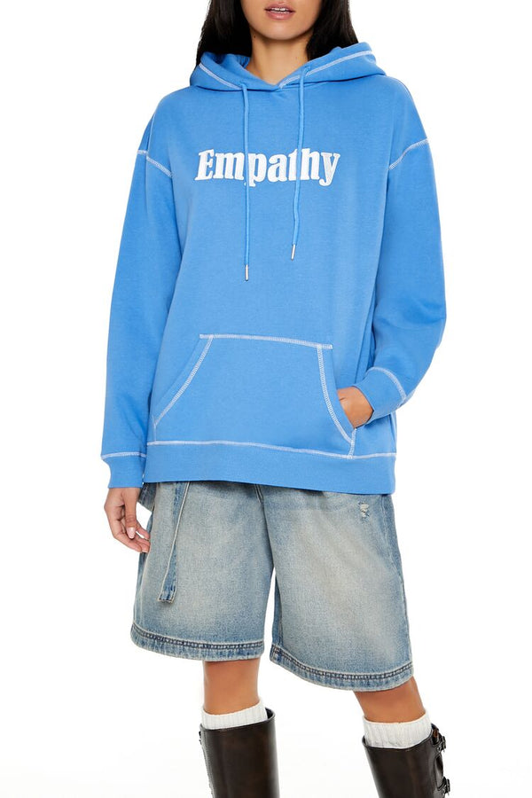 Forever21 Empathy Fleece Hoodie LIGHT BLUE/MULTI