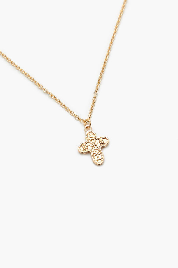 Forever21 Etched Cross Charm Necklace GOLD