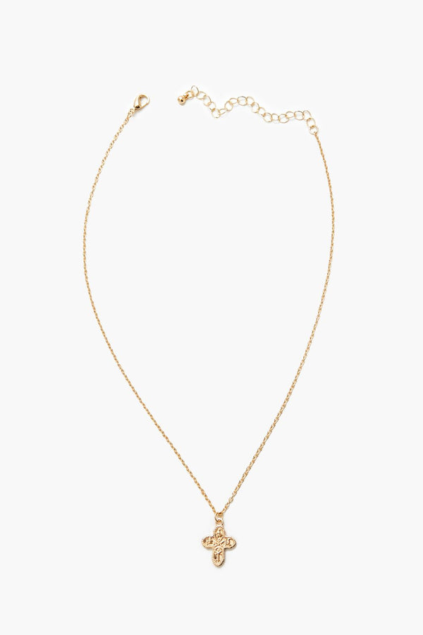 Forever21 Etched Cross Charm Necklace GOLD