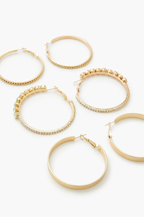 Forever21 Etched Rhinestone Hoop Earrings GOLD