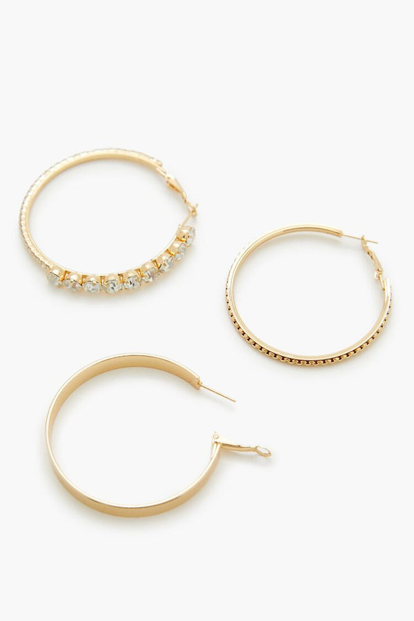 Forever21 Etched Rhinestone Hoop Earrings GOLD