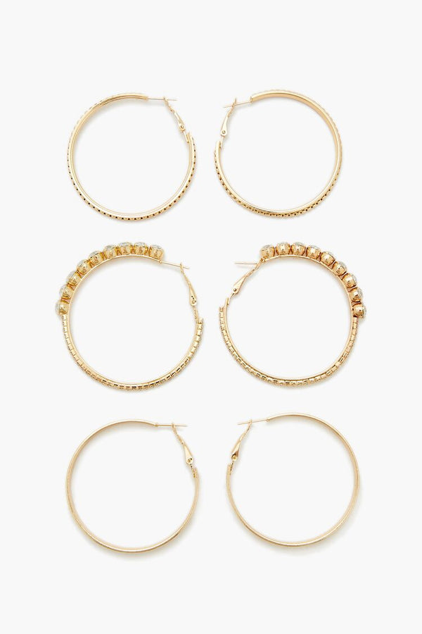 Forever21 Etched Rhinestone Hoop Earrings GOLD
