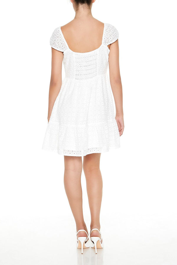 Forever21 Eyelet Bustier Flounce Mini Dress WHITE