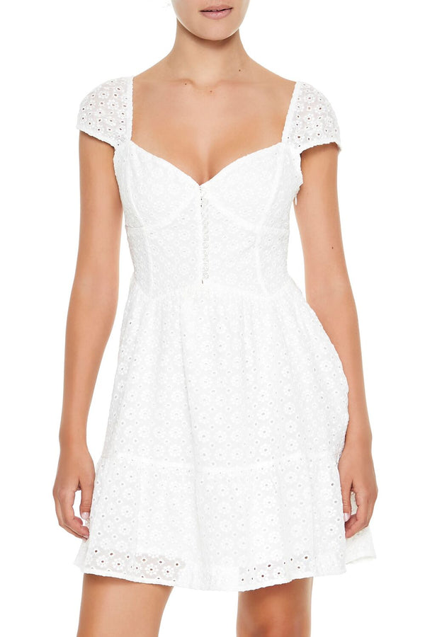 Forever21 Eyelet Bustier Flounce Mini Dress WHITE
