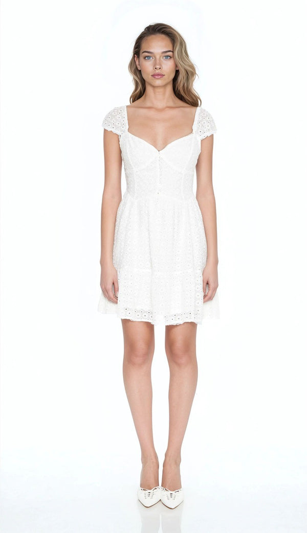 Forever21 Eyelet Bustier Flounce Mini Dress WHITE