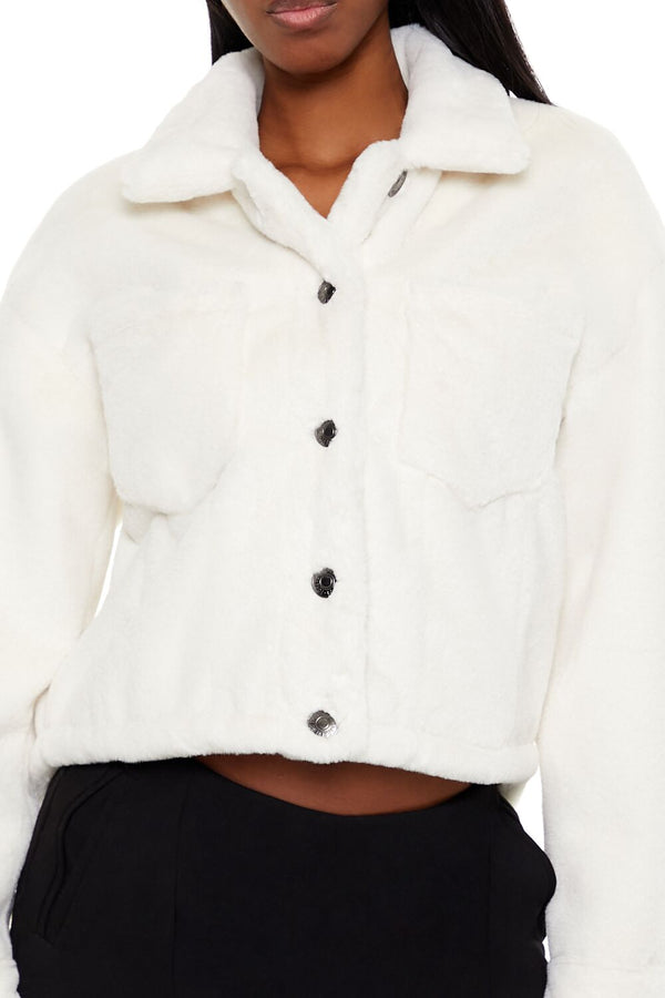 Forever21 Faux Fur Cropped Shacket EGRET