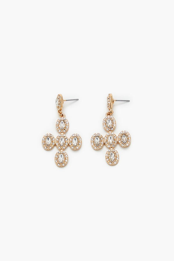 Forever21 Faux Gem Cross Drop Earrings GOLD/CLEAR