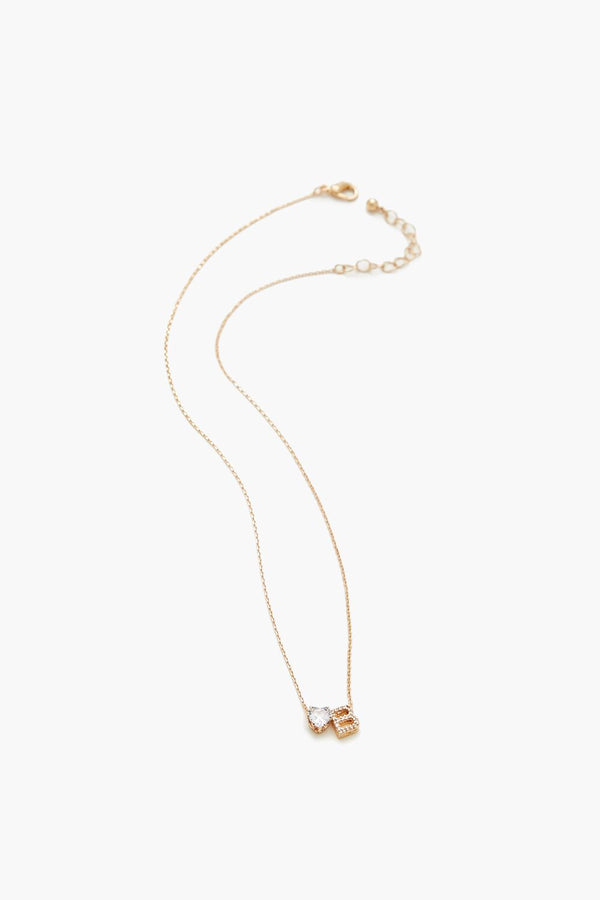 Forever21 Faux Gem Initial Charm Necklace GOLD/B