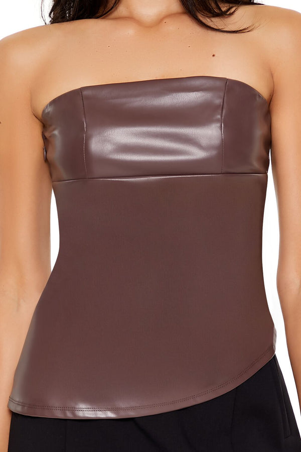 Forever21 Faux Leather Asymmetrical Tube Top BROWN