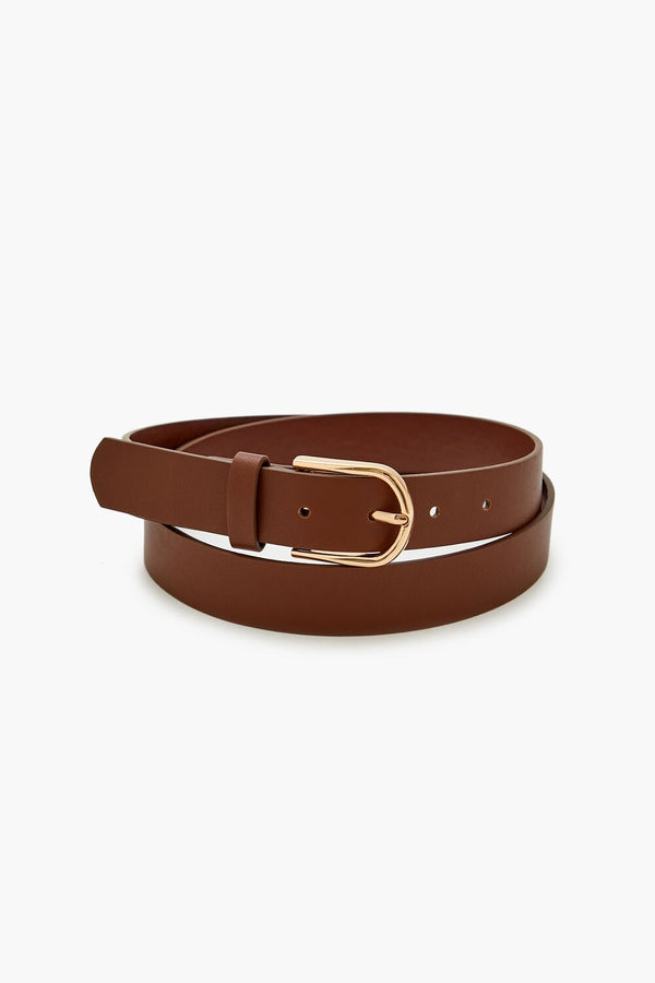 Forever21 Faux Leather Buckle Belt BROWN/GOLD