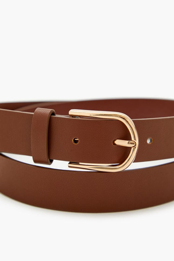 Forever21 Faux Leather Buckle Belt BROWN/GOLD