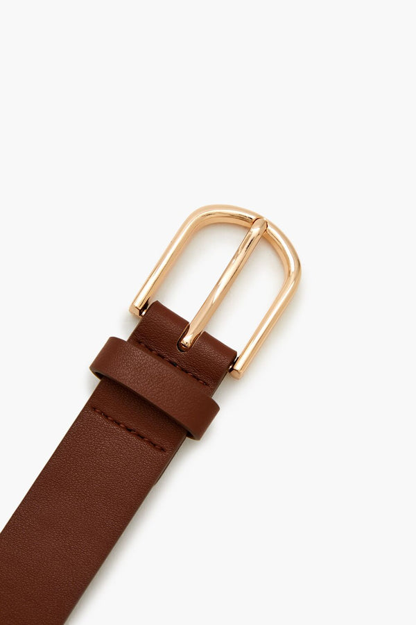 Forever21 Faux Leather Buckle Belt BROWN/GOLD