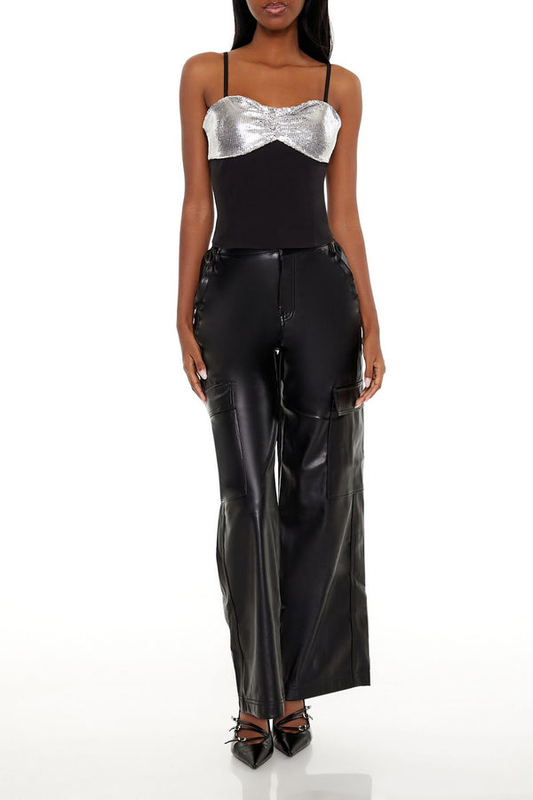 Forever21 Faux Leather High-Rise Cargo Pants BLACK
