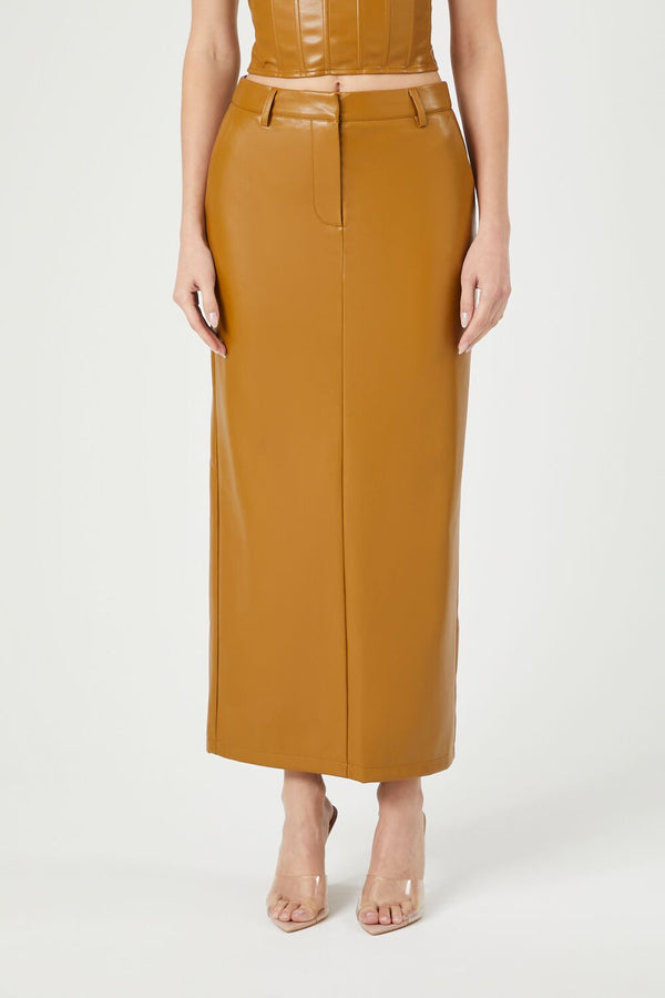 Forever21 Faux Leather Maxi Skirt CIGAR