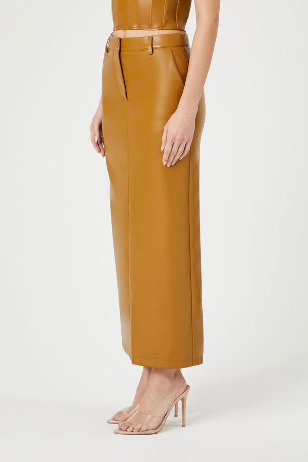Forever21 Faux Leather Maxi Skirt CIGAR