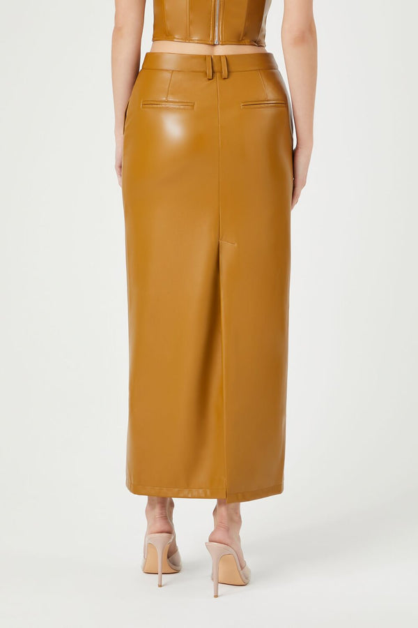 Forever21 Faux Leather Maxi Skirt CIGAR