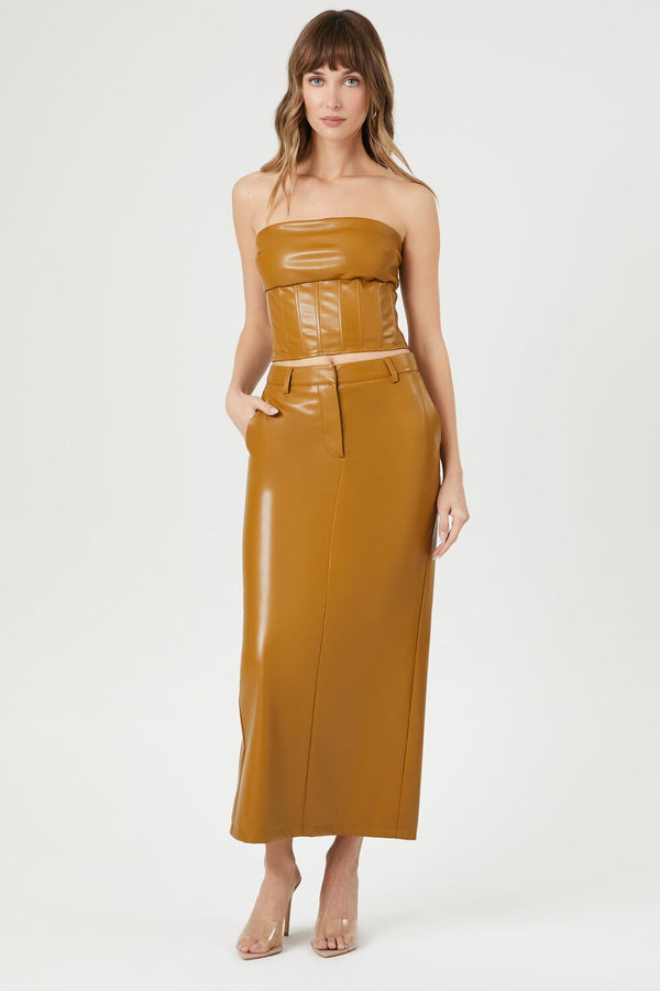 Forever21 Faux Leather Maxi Skirt CIGAR