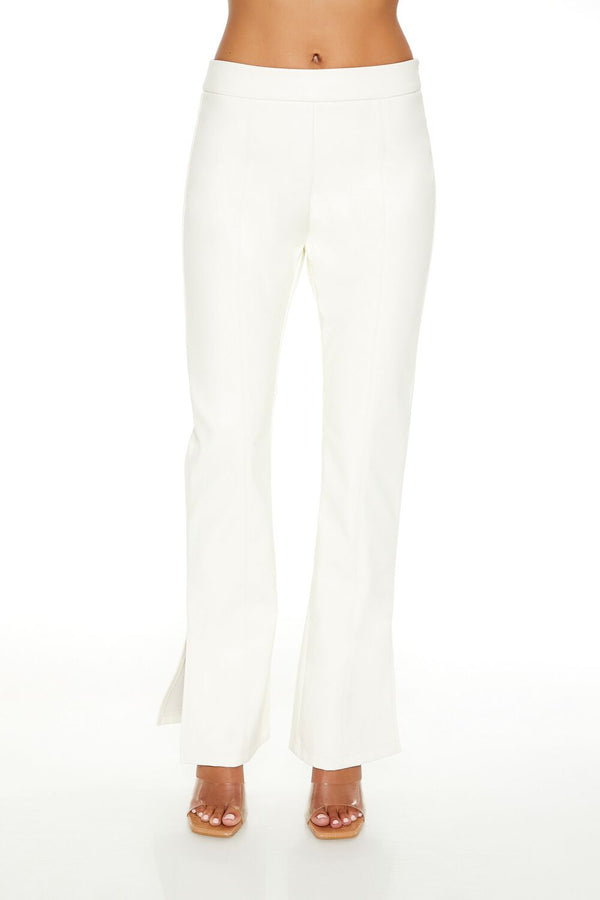 Forever21 Faux Leather Split-Hem Flare Pants EGRET