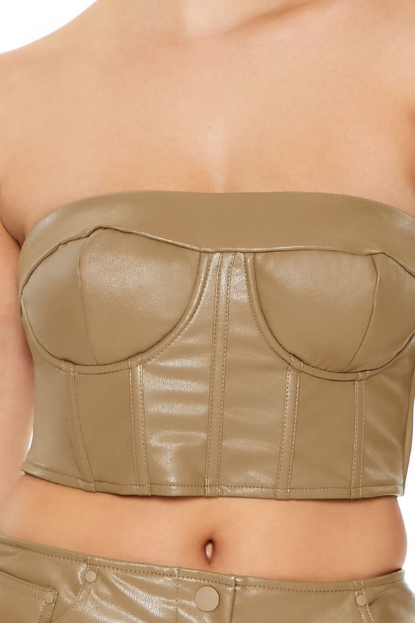 Forever21 Faux Leather Tube Crop Top CAPPUCCINO