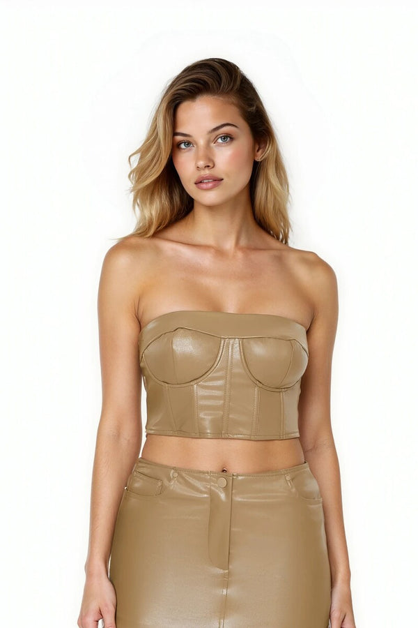 Forever21 Faux Leather Tube Crop Top CAPPUCCINO