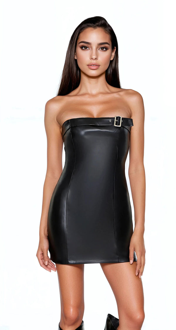 Forever21 Faux Leather Tube Mini Dress BLACK