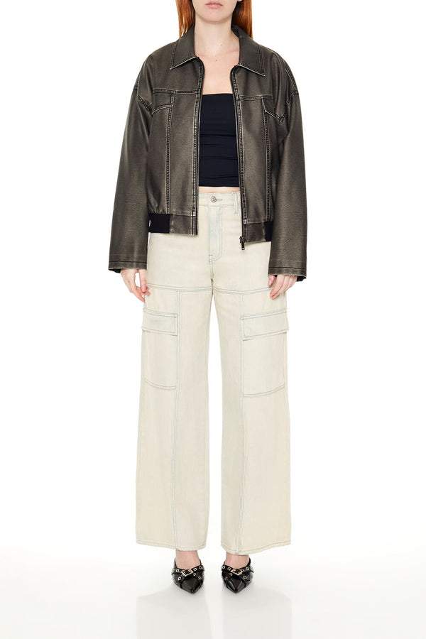 Forever21 Faux Leather Zip-Up Moto Jacket BLACK