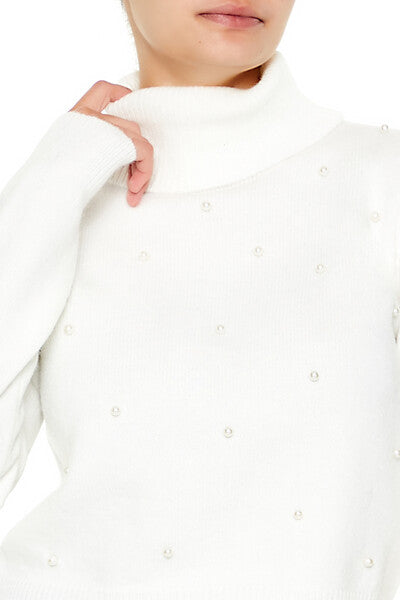 Forever21 Faux Pearl Turtleneck Sweater WHITE
