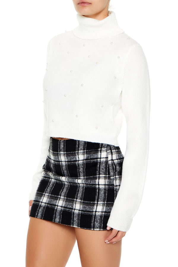 Forever21 Faux Pearl Turtleneck Sweater WHITE