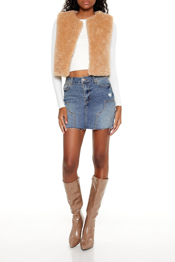 Forever21 Faux Shearling Cropped Vest DESERT SAND