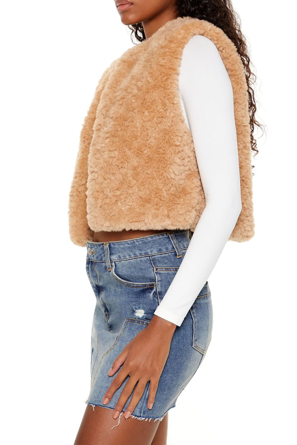 Forever21 Faux Shearling Cropped Vest DESERT SAND