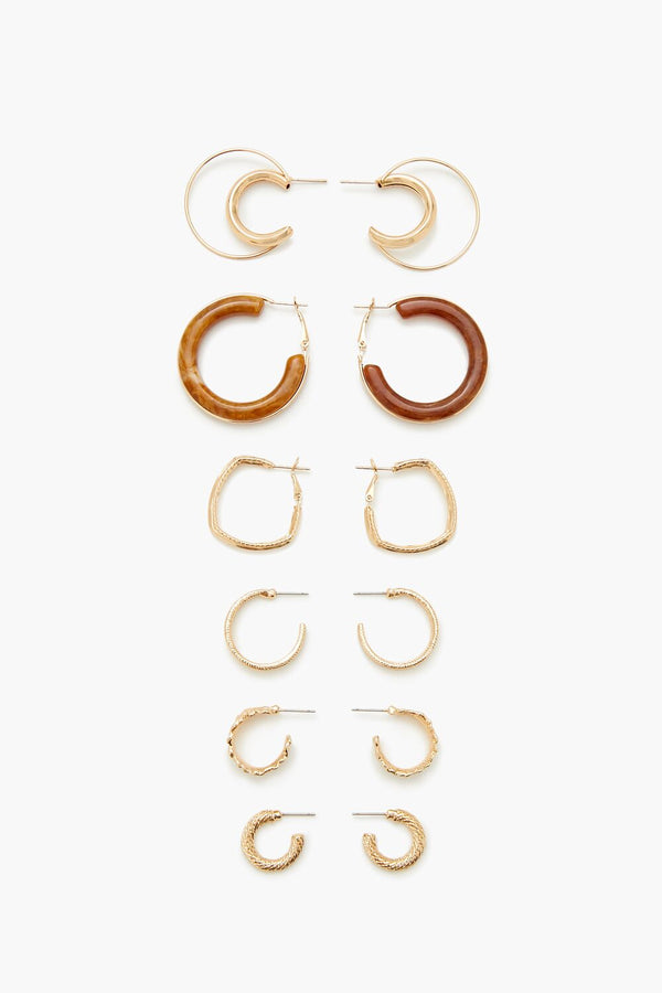 Forever21 Faux Stone Hoop Earring Set GOLD