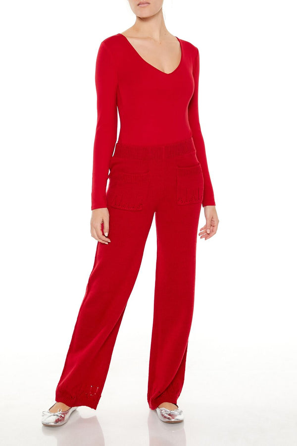 Forever21 Fitted V-Neck Bodysuit RED