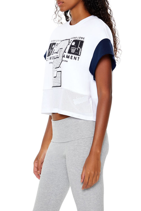 Forever21 Fleece 2 Graphic Cropped Tee WHITE/MULTI